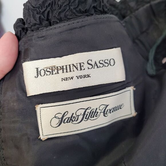 VINTAGE 80s black dress off‎ shoulder embossed gathered cocktail M - Picture 6 of 13